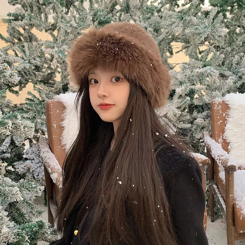 Fluffy Fur Fisherman Hat Windproof Winter Plush Ear Protection Cap Keep Warm Headgear For Women Fas 3