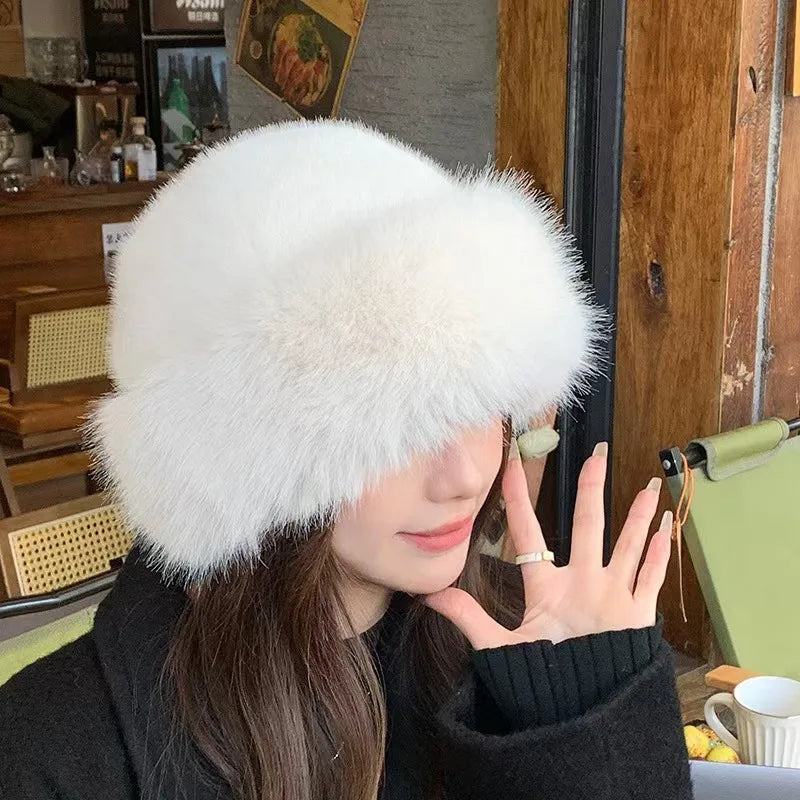 Fluffy Fur Fisherman Hat Windproof Winter Plush Ear Protection Cap Keep Warm Headgear For Women Fas 4