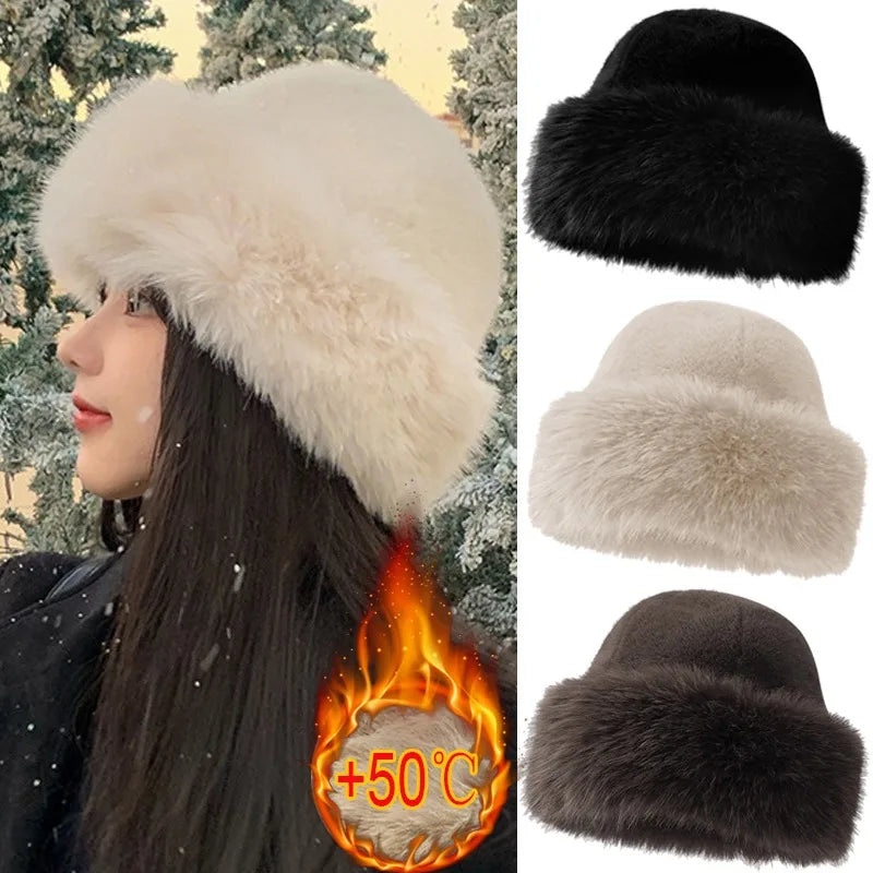 Fluffy Fur Fisherman Hat Windproof Winter Plush Ear Protection Cap Keep Warm Headgear For Women Fas 1