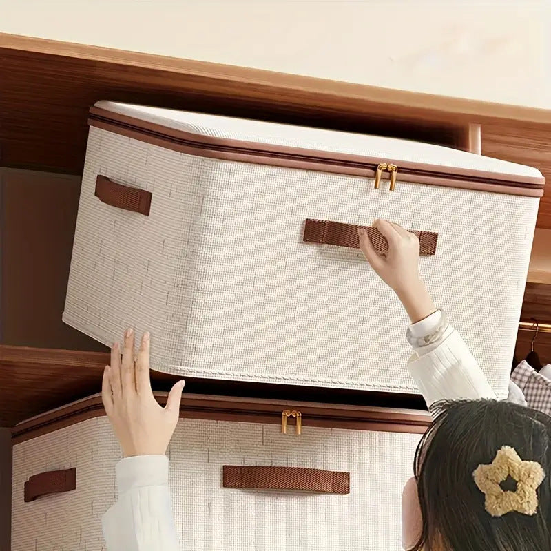 Heavyduty Hard Shell Cotton Linen Zipper Storage Box With Lid Large Household Storage Box For Cloth 2