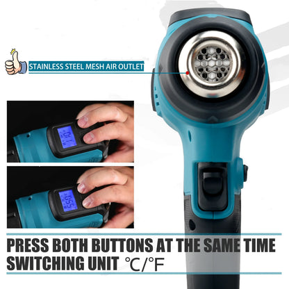 Air Dryer Thermal Blower for PVC Shrink Wrapping, Cordless Heat Gun with LED Display for Electronics Repair