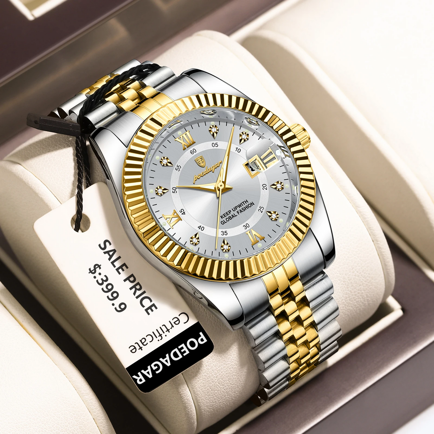 Waterproof Luxury Business Men's Wristwatch, Stainless Steel Military Date Quartz Watch