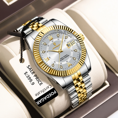 Waterproof Luxury Business Men's Wristwatch, Stainless Steel Military Date Quartz Watch
