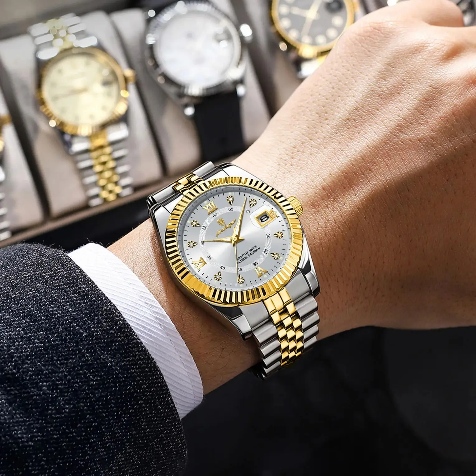 Waterproof Luxury Business Mens Wristwatch Stainless Steel Military Date Quartz Watch 3