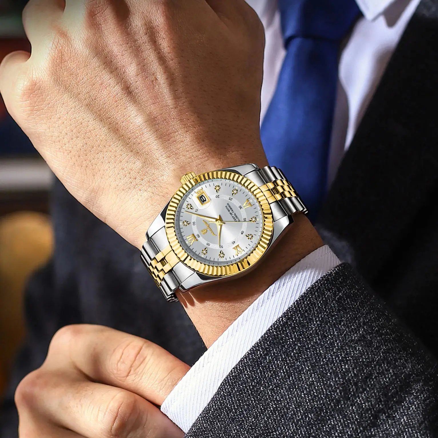 Waterproof Luxury Business Mens Wristwatch Stainless Steel Military Date Quartz Watch 4