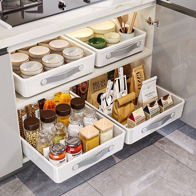 Kitchen Sliding Drawer with Slide Rail, Pull Out Organizer Tray, Spice Storage Rack with Handle
