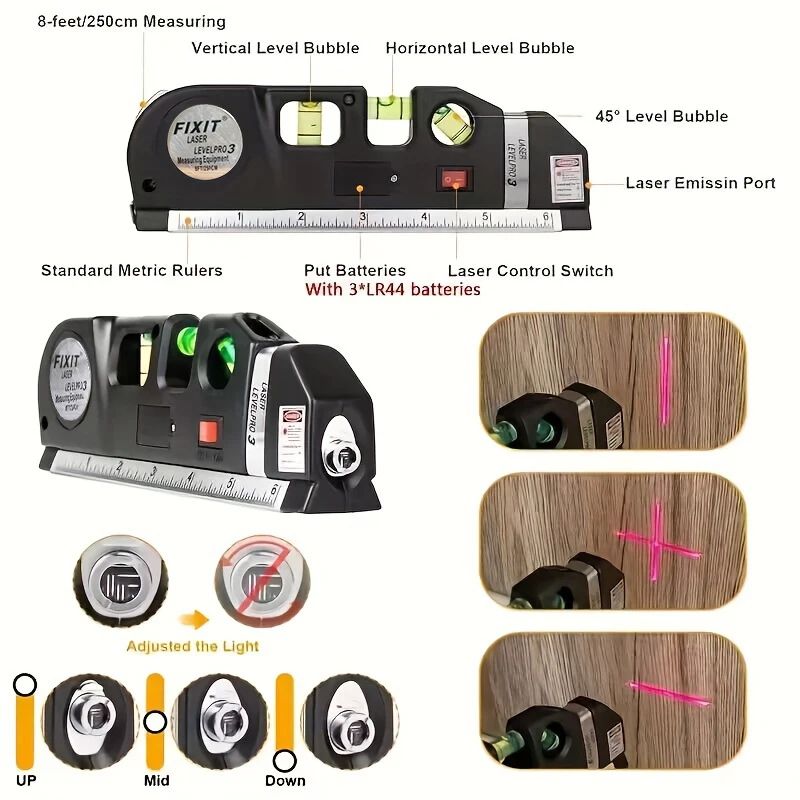 Multipurpose Laser Level Line Tool  Cross Line Laser With 8 Ft Measuring Tape  Standard Level Kit 3