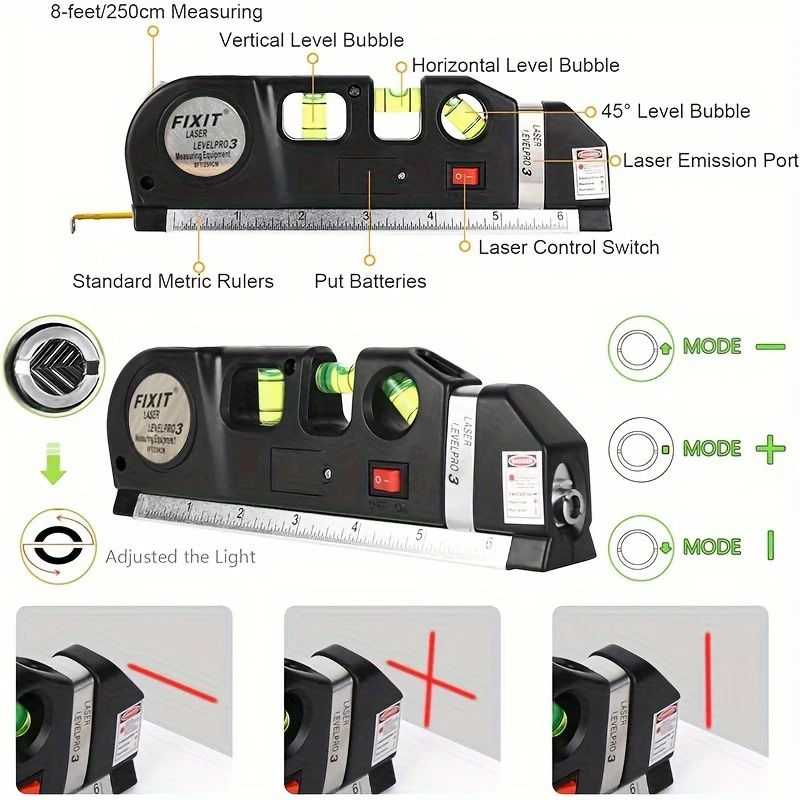 Multipurpose Laser Level Line Tool  Cross Line Laser With 8 Ft Measuring Tape  Standard Level Kit 6