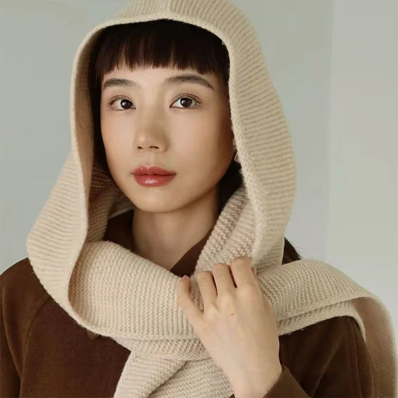 Winter Wool Big Sophie Scarf Oversize Hood Balaclava Bomber Hat Women Windproof Ear Protection Warm Fashion Beanies