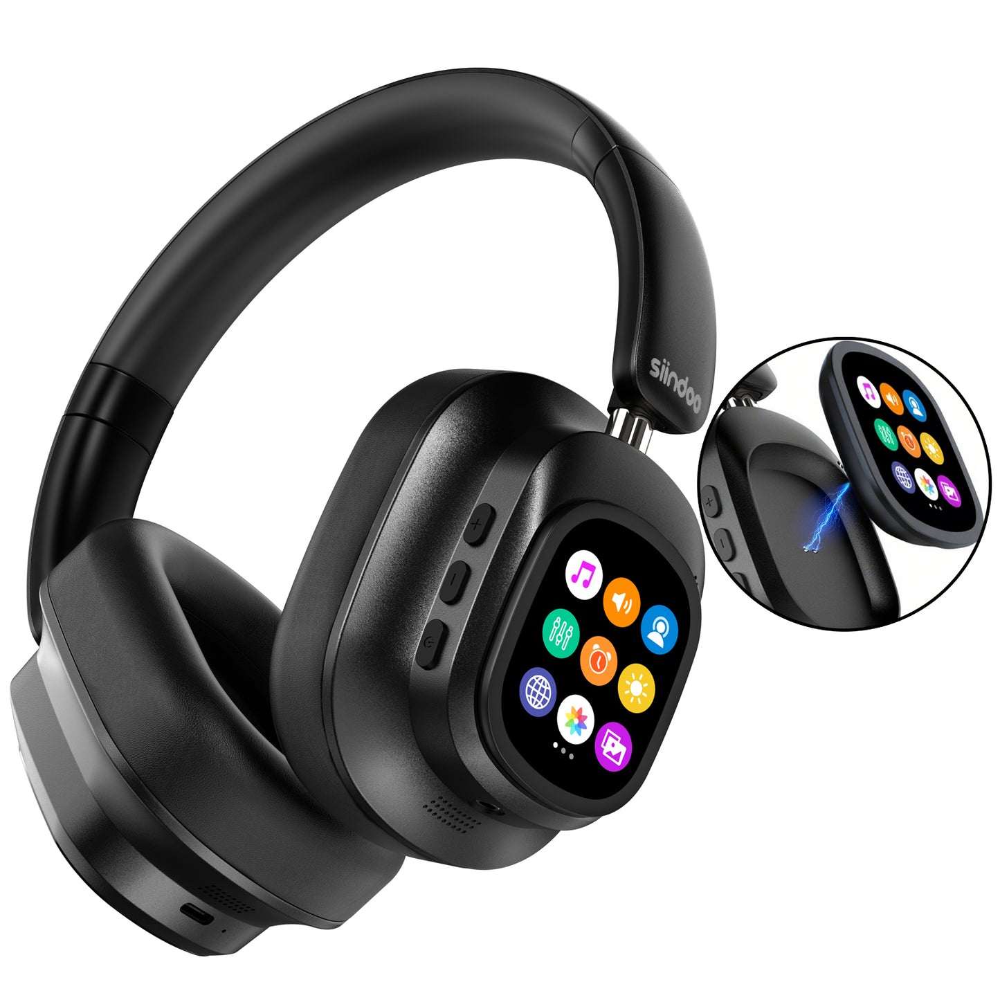 Active Noise Cancelling Headphones, Hybrid Wireless Headphone with Touch Control LED Screen