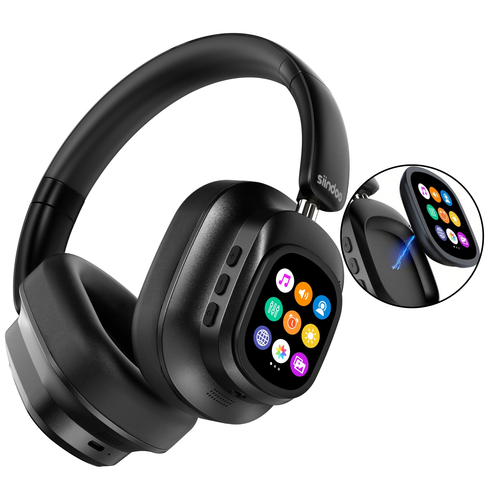 Active Noise Cancelling Headphones, Hybrid Wireless Headphone with Touch Control LED Screen