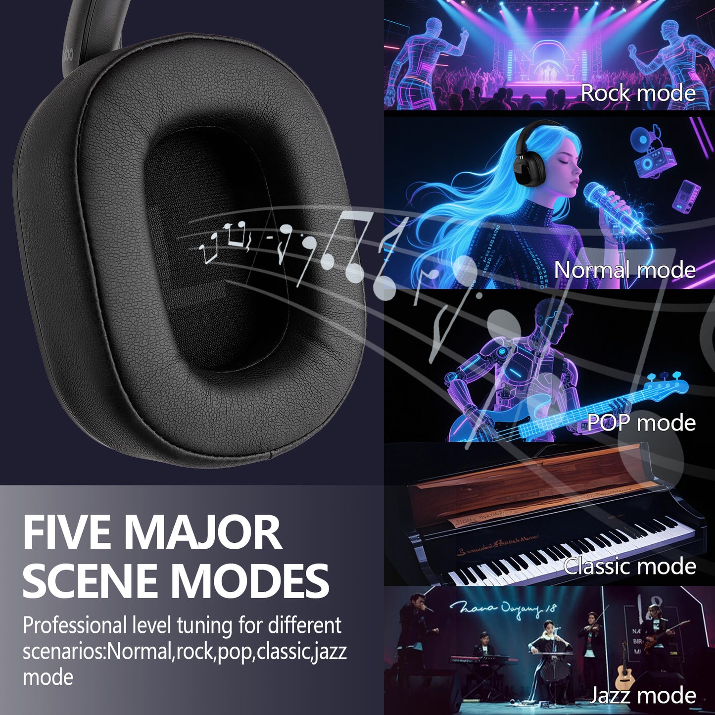 Active Noise Cancelling Headphones Hybrid Wireless Headphone With Touch Control LED Screen 3