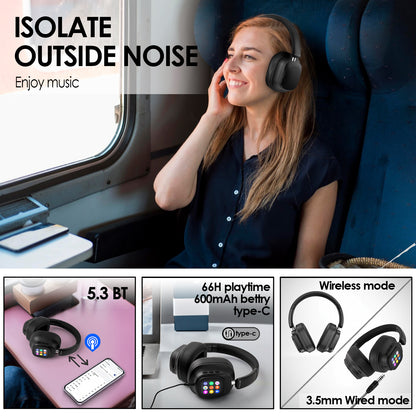 Active Noise Cancelling Headphones Hybrid Wireless Headphone With Touch Control LED Screen 5