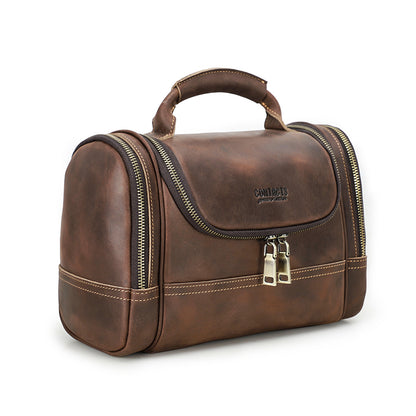 Crazy Horse Leather Business Travel Wash Toiletry Bag Mens Storage Cosmetics Handbag 5