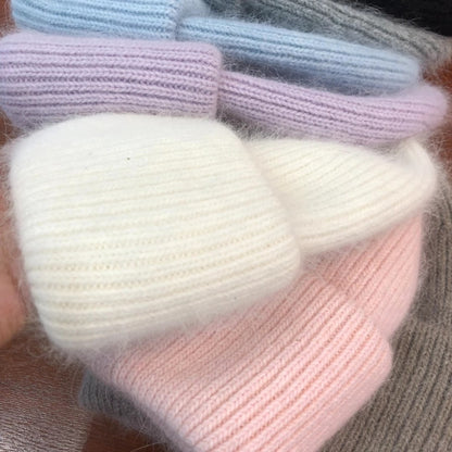 Soft Knit Beanie Warm Rabbit Fur Women's Winter Hats Slouchy Cap Solid Color Casual Outdoor Fashion Head Cover