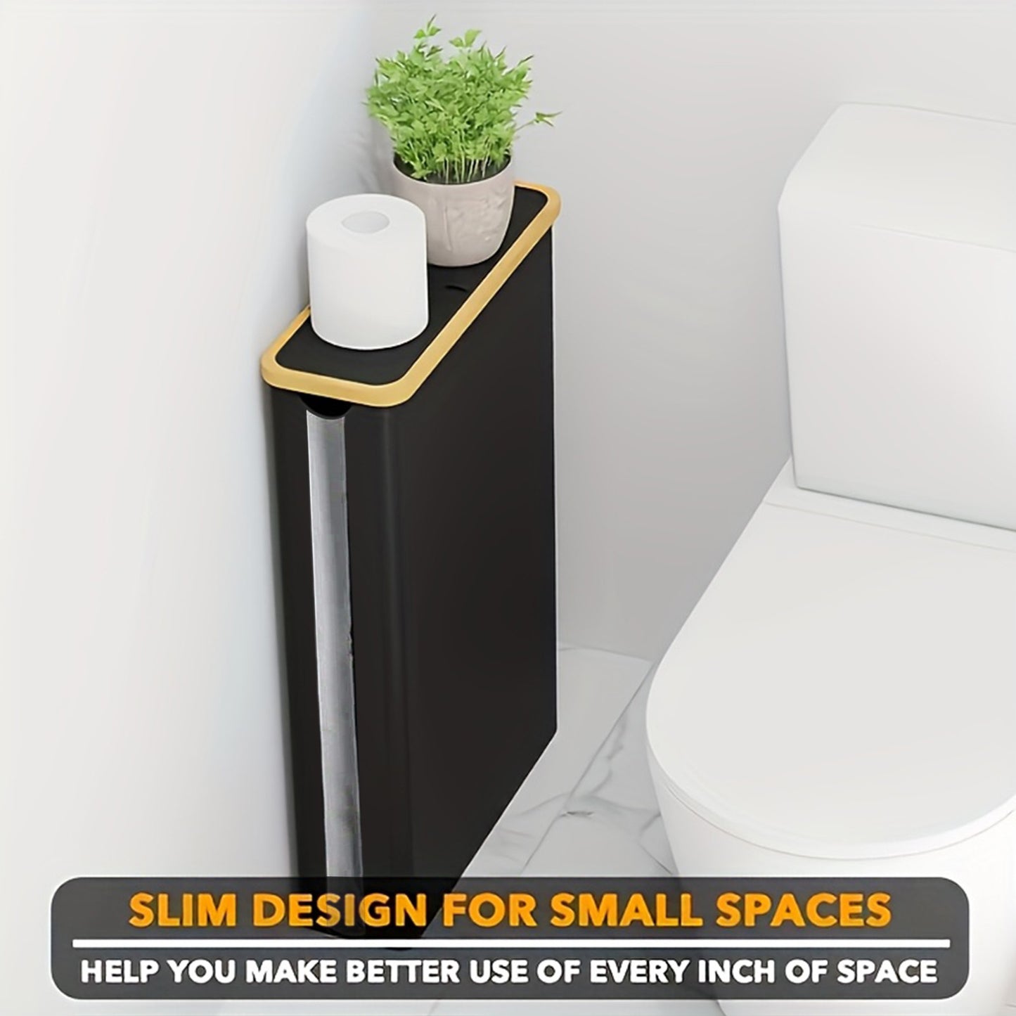 Foldable Bamboo Frame Long Roll Paper Storage Box Anti Slip Base, Bathroom Organizer Storage Container