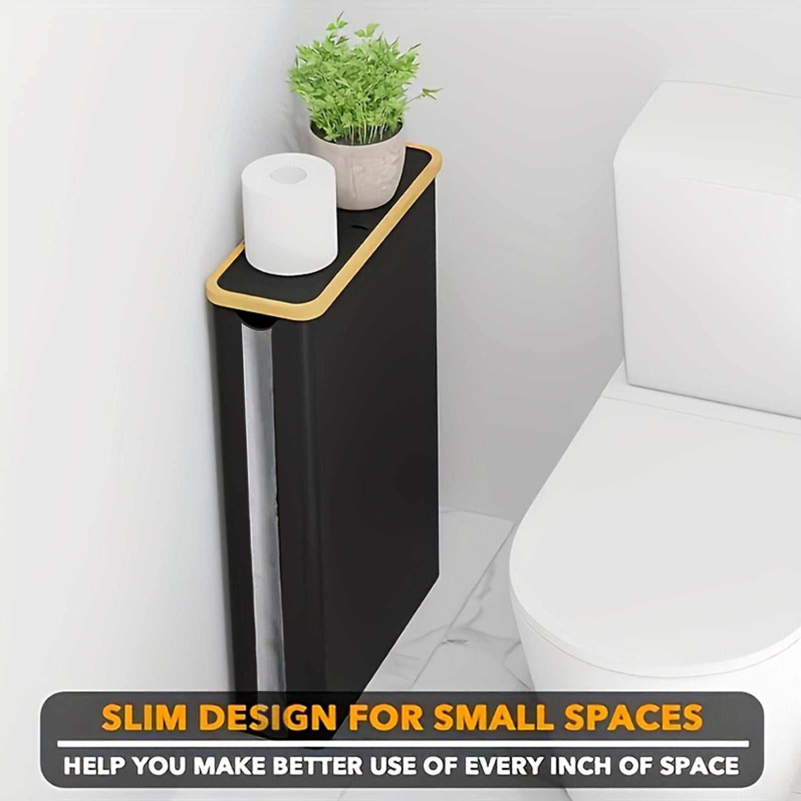 Foldable Bamboo Frame Long Roll Paper Storage Box Anti Slip Base, Bathroom Organizer Storage Container