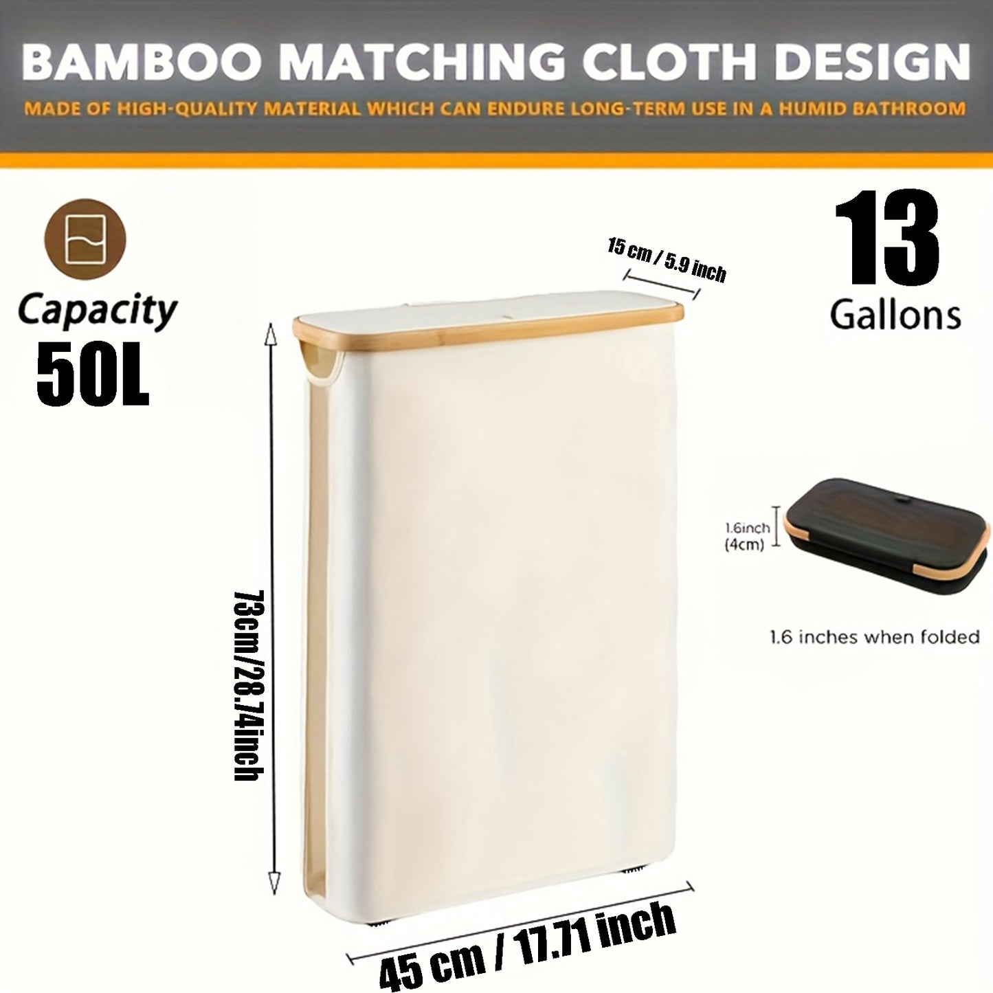 Foldable Bamboo Frame Long Roll Paper Storage Box Anti Slip Base, Bathroom Organizer Storage Container