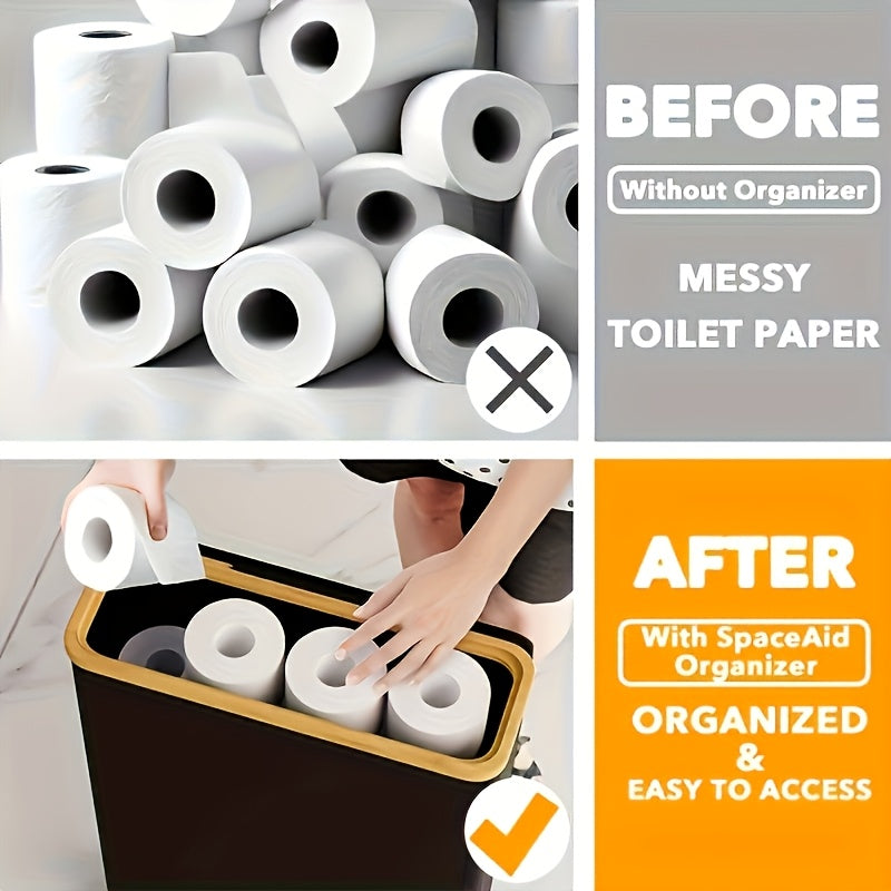 Foldable Bamboo Frame Long Roll Paper Storage Box Anti Slip Base, Bathroom Organizer Storage Container