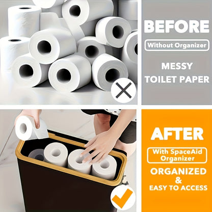 Foldable Bamboo Frame Long Roll Paper Storage Box Anti Slip Base, Bathroom Organizer Storage Container