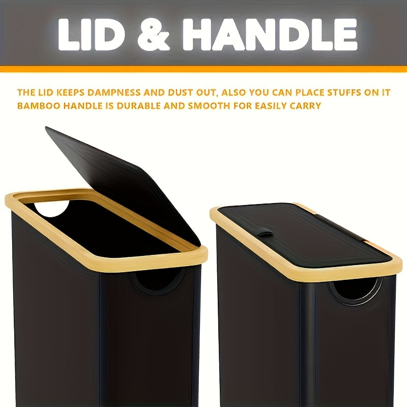 Foldable Bamboo Frame Long Roll Paper Storage Box Anti Slip Base, Bathroom Organizer Storage Container