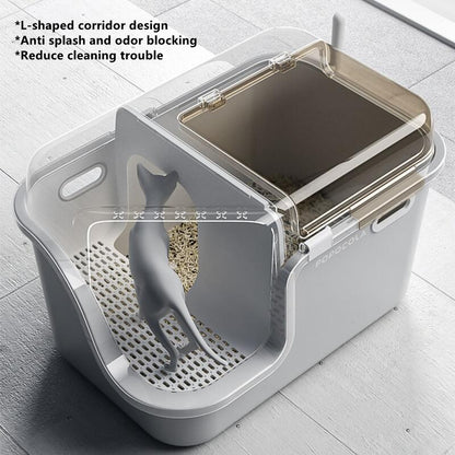 Large Cat Litter Box With Enclosed Design Convenient Lid Splash Proof Corridor Style For Pet Clean 3