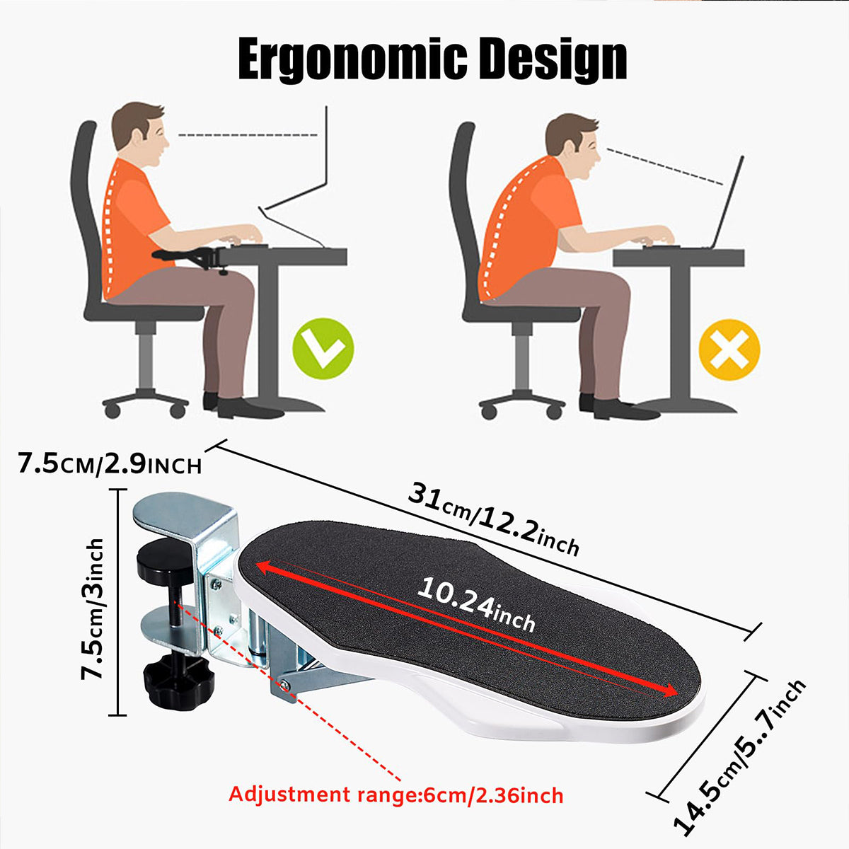 Computer Arm Support Bracket For Office Desk With Wrist Rotation 2