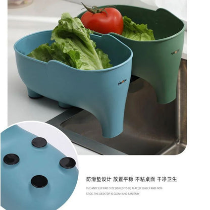 ElephantShaped Kitchen Sink Filter Basket  DryWet Separation Drain Strainer  Hanging Vegetable Wash 8