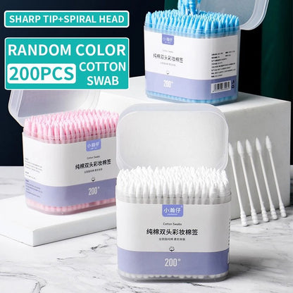 Disposable Double Head Cotton Swabs 200 Pack for Ear Cleaning and Makeup Removal
