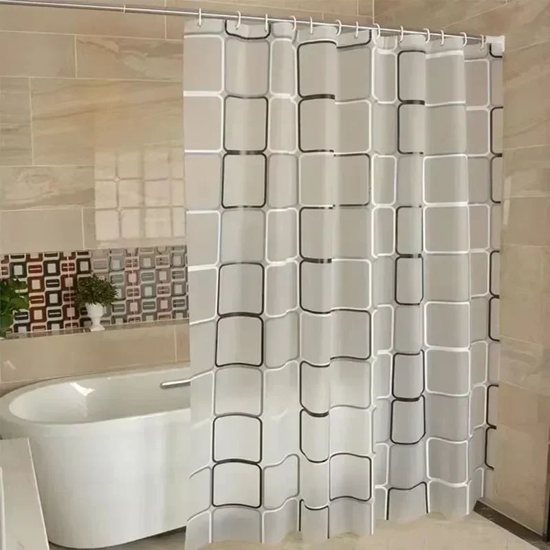 Waterproof Bathroom Shower Curtain  Modern Geometric Plaid Pattern Translucent Decorative Curtain 2