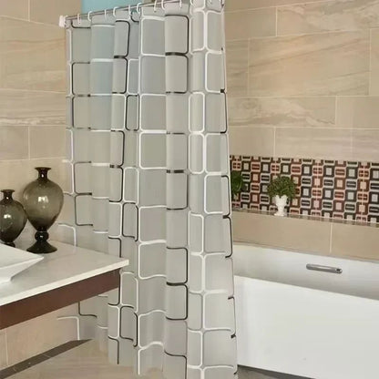 Waterproof Bathroom Shower Curtain  Modern Geometric Plaid Pattern Translucent Decorative Curtain 3