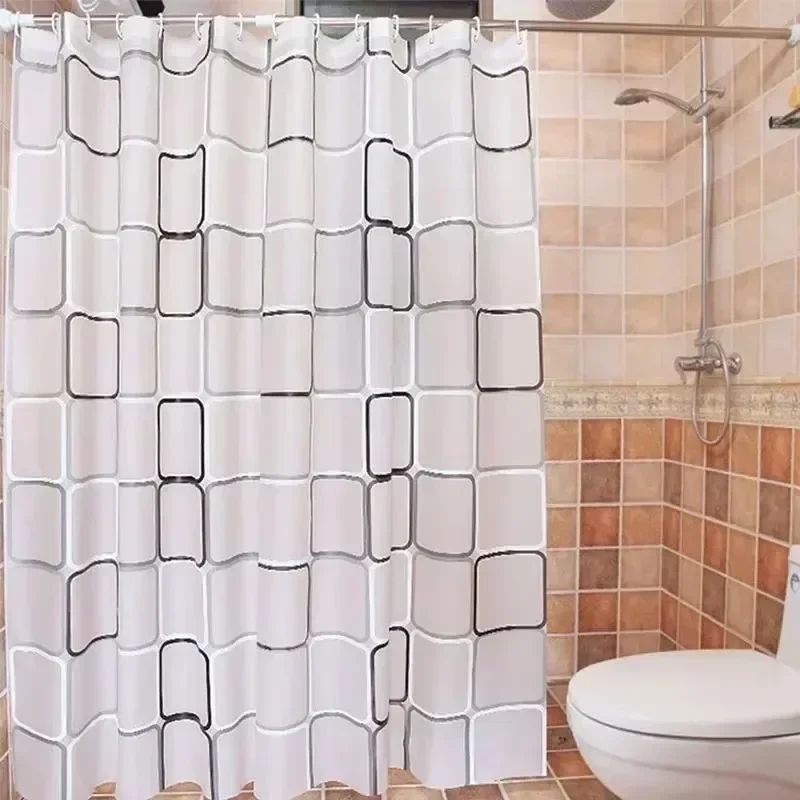Waterproof Bathroom Shower Curtain  Modern Geometric Plaid Pattern Translucent Decorative Curtain 4