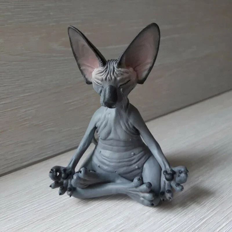 Whimsical Sphynx Buddha Cat Figurine – Meditation Yoga Happy Cat Sculpture for Home & Garden Decor
