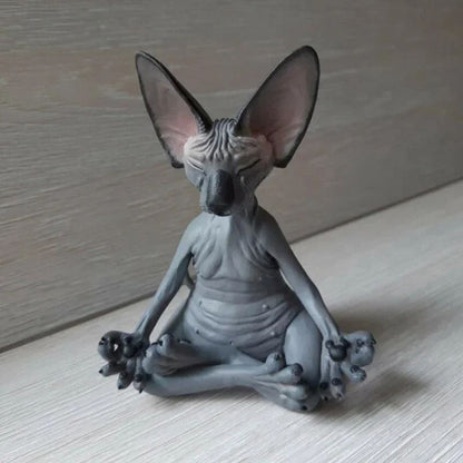 Whimsical Sphynx Buddha Cat Figurine – Meditation Yoga Happy Cat Sculpture for Home & Garden Decor