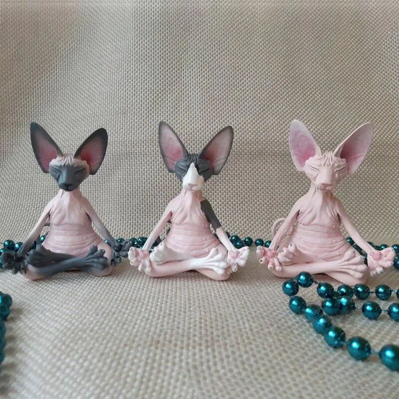 Whimsical Sphynx Buddha Cat Figurine  Meditation Yoga Happy Cat Sculpture For Home  Garden Decor 2