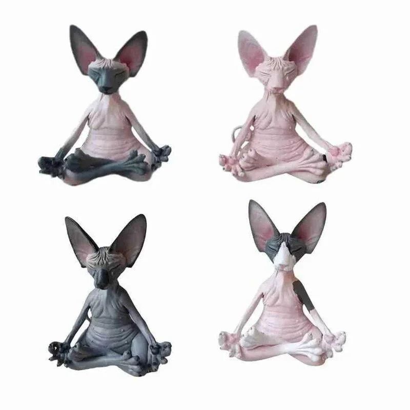 Whimsical Sphynx Buddha Cat Figurine  Meditation Yoga Happy Cat Sculpture For Home  Garden Decor 4