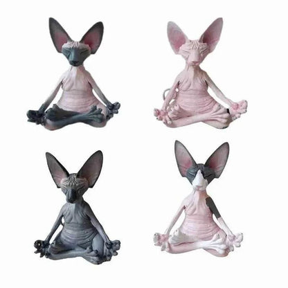 Whimsical Sphynx Buddha Cat Figurine  Meditation Yoga Happy Cat Sculpture For Home  Garden Decor 4