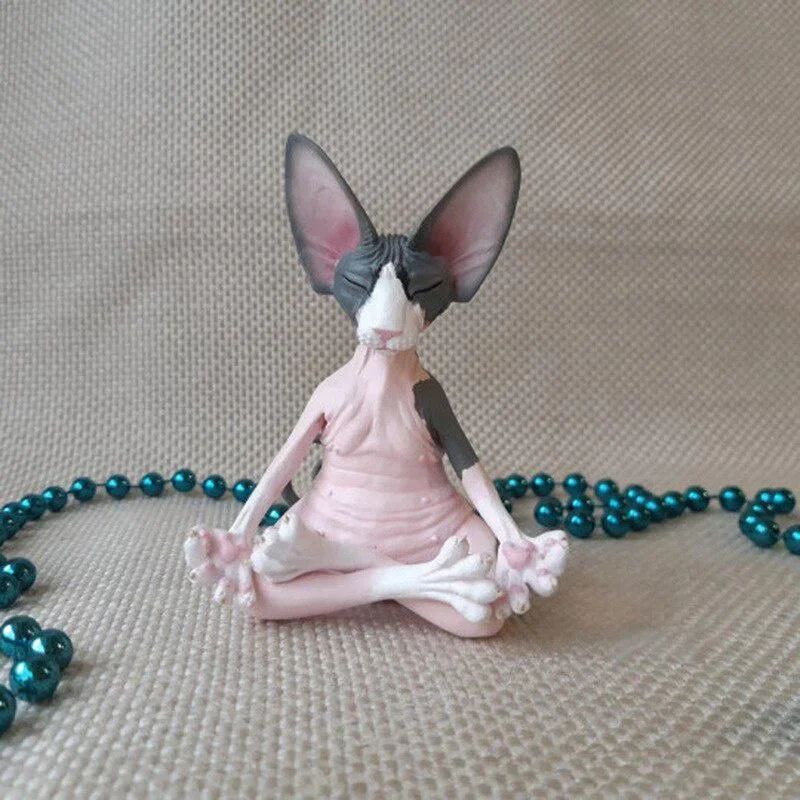 Whimsical Sphynx Buddha Cat Figurine  Meditation Yoga Happy Cat Sculpture For Home  Garden Decor 3