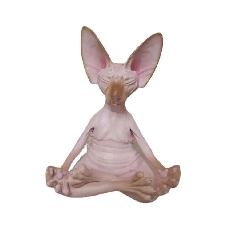 Whimsical Sphynx Buddha Cat Figurine  Meditation Yoga Happy Cat Sculpture For Home  Garden Decor 5