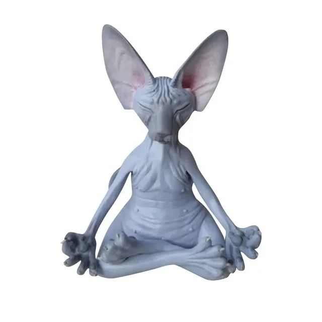 Whimsical Sphynx Buddha Cat Figurine  Meditation Yoga Happy Cat Sculpture For Home  Garden Decor 6