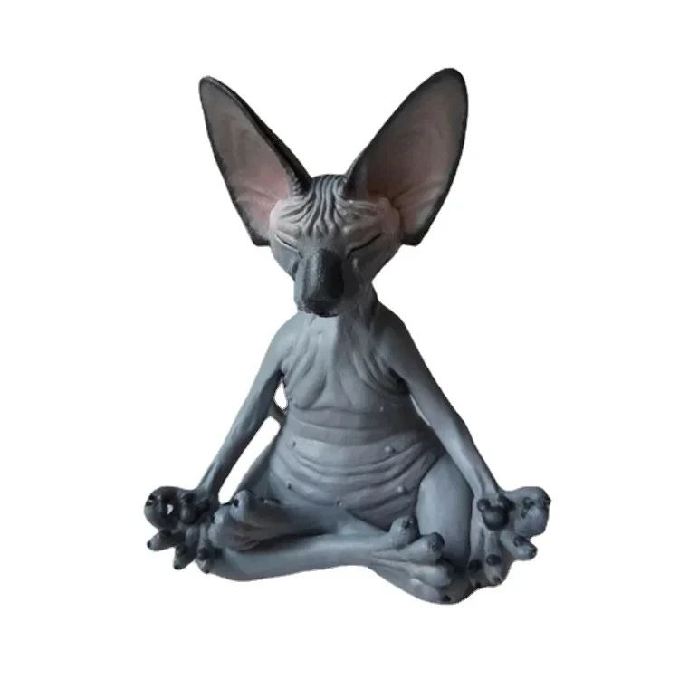 Whimsical Sphynx Buddha Cat Figurine  Meditation Yoga Happy Cat Sculpture For Home  Garden Decor 7