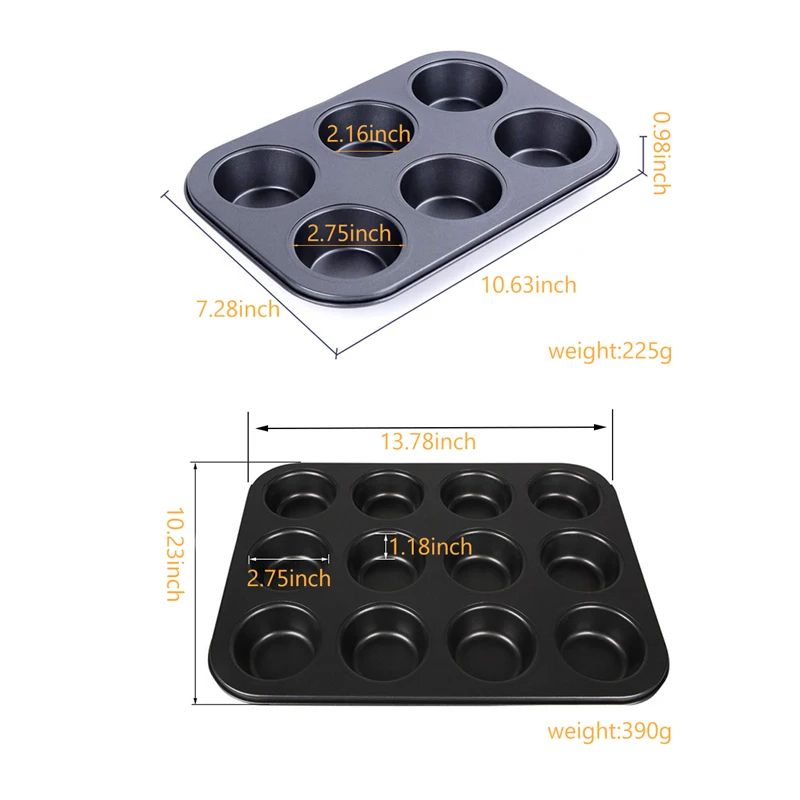 Square NonStick Cupcake  Muffin Baking Pan  HeavyDuty Carbon Steel Tray 6 Or 12Cup 1