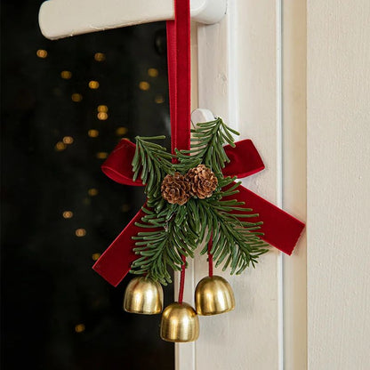 Christmas Hanging Decor Set  Velvet Bows Jingle Bells  Pinecone Ornaments For Trees Fireplaces  Hol 2