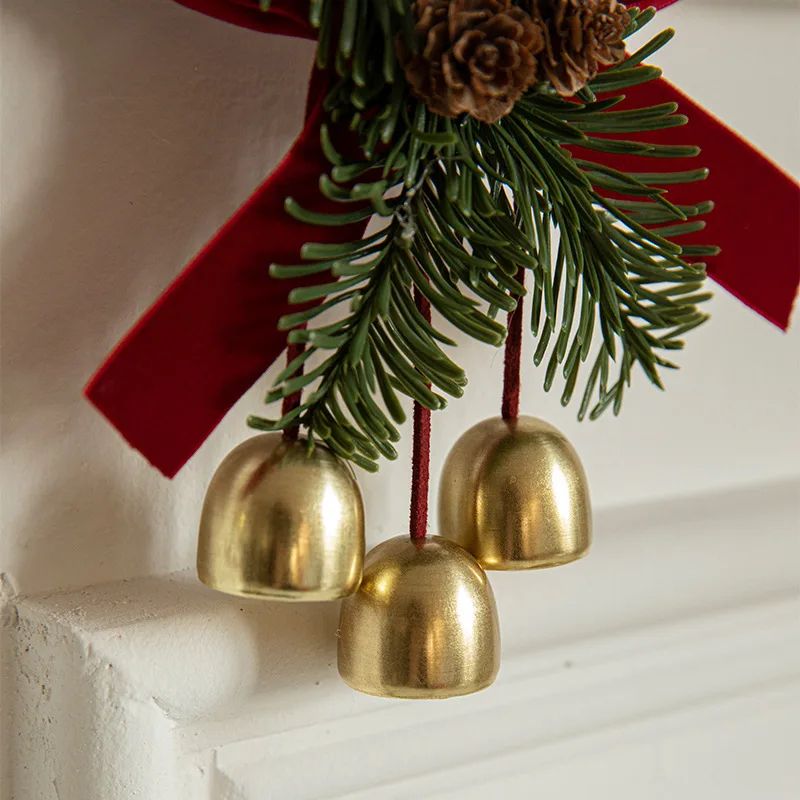 Christmas Hanging Decor Set  Velvet Bows Jingle Bells  Pinecone Ornaments For Trees Fireplaces  Hol 3