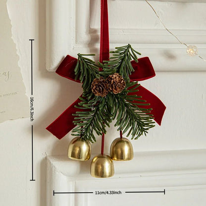 Christmas Hanging Decor Set  Velvet Bows Jingle Bells  Pinecone Ornaments For Trees Fireplaces  Hol 6