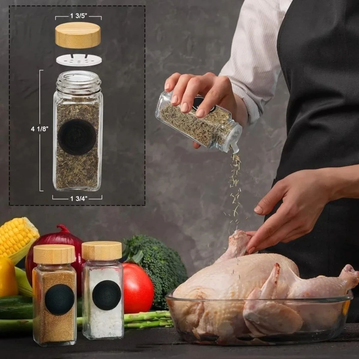 Farmhouse 12Piece Glass Spice Jar Set With Bamboo Lids  Labels 1