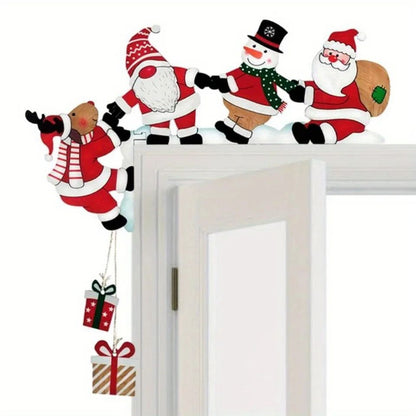 2D Wooden Christmas Door Frame Decorations – Santa, Snowman & Reindeer Hanging Holiday Ornaments
