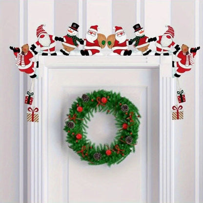 2D Wooden Christmas Door Frame Decorations  Santa Snowman  Reindeer Hanging Holiday Ornaments 2