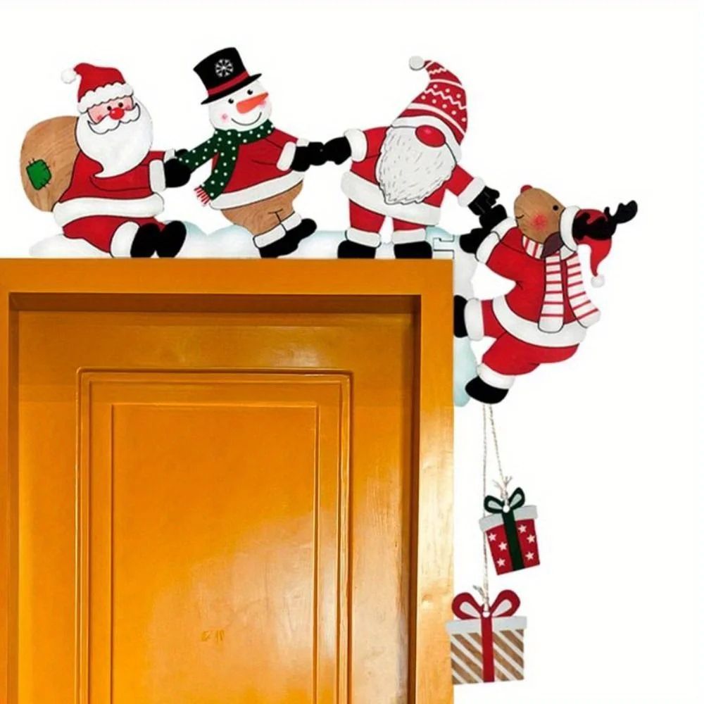 2D Wooden Christmas Door Frame Decorations  Santa Snowman  Reindeer Hanging Holiday Ornaments 4