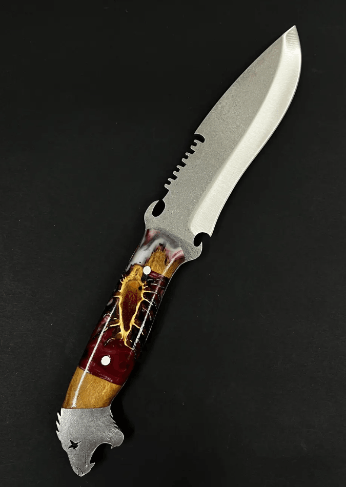 Personalized Hunting Knife Gift Set | 12" Stainless Steel Blade + Epoxy Resin Wood Handle | Custom Camping Knife w/ Shea